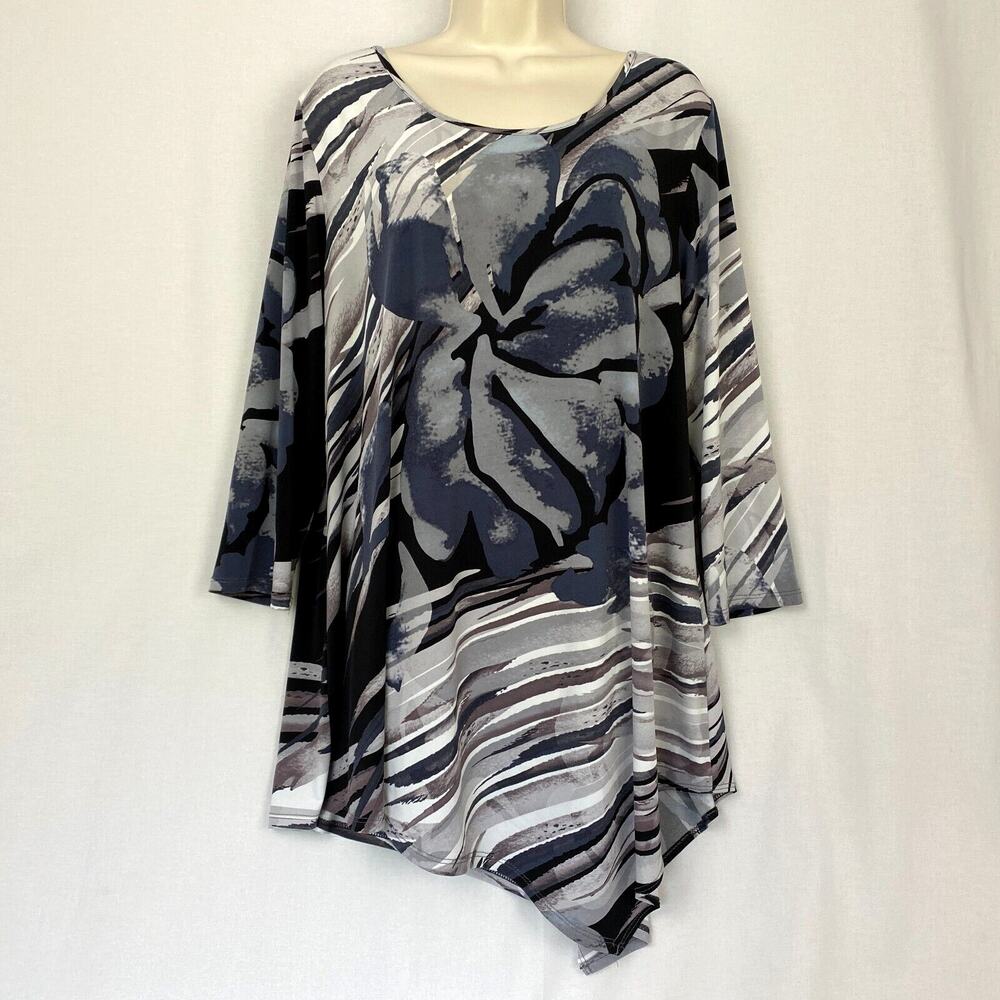 Clara Sun Woo Tunic Top XL Floral Art to Wear Asymmetric Trapeze Flowy Loose Fit